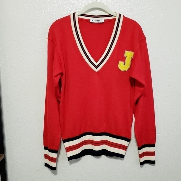 JIL Sander’s Wool Varsity Sweater, Color Red, Size 38 - Picture 8 of 17